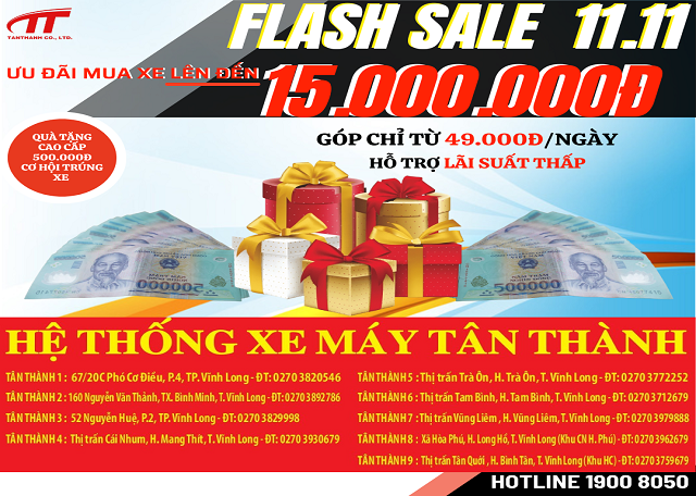 Flash Sale 11.11, ưu đãi mua xe lên đến 15.000.000Đ